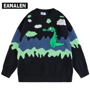 Herrenpullover Harajuku Retro Niedlicher Dinosaurier-Pullover Pullover Herren Übergroßer Winter-Anime-Strickpullover Opa Hässlicher Pullover Damen Y2K-Ästhetik 220926