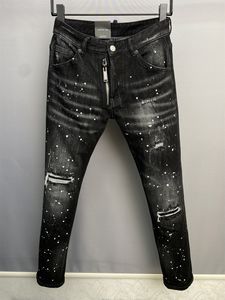 Jeans homens angustiados Rip e REPAR Mid Wash Paint Splatter Cool Guy Causal Jean Destroy Zip Fly Jeans Mens