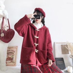 Women's Trench Coats Women's Winter Thick Warm Faux Fur Red Coat Women Cute Loose Jacket Fashion Teddy Bear Outerwear Hooded Collar