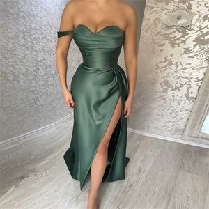 Party Dresses Xijun Saudiarabien High Side Split Mermaid Satin Prom Dresses Off the Shoulder Evening Gown Pleat Ruched Formal Party Dress 220923