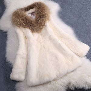 Women s Fur Faux Full Pelt Rabbit Coat With Raccoon Collar Whole Skin Jacket Wholesale Low Discount Sale Overcoat SR29 220926