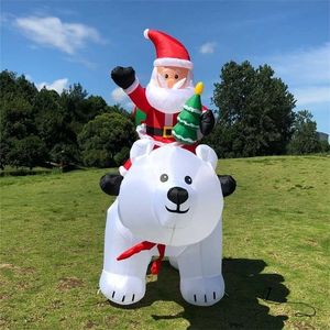 Dekoracje świąteczne nadmuchiwane Święty Mikołaj Riding Polar Bear 2m Toy Doll Indoor Outdoor Garden Dekoracja 220924