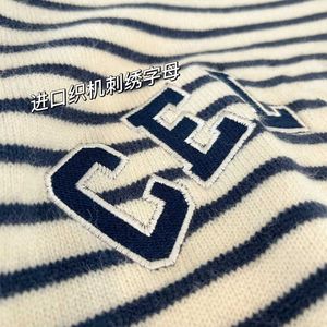 Women's Sweaters Autumn and winter stripe embroidery sticker women's knitted sweater casual temperament commuter top