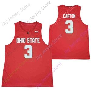 Mitch 2020 Neue NCAA Ohio State Buckeyes Trikots 3 D.J. Carton College-Basketball-Trikot, Rot, Größe Jugend/Erwachsener, komplett genäht