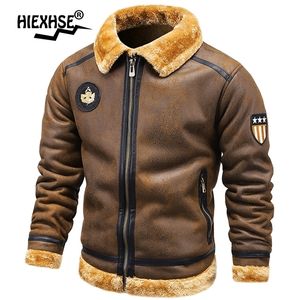 남자 가죽 가짜 hiexse 브랜드 가을 두꺼운 따뜻한 양털 재킷 코트 겨울 아웃복 군사 폭격기 모터 바이커 220924