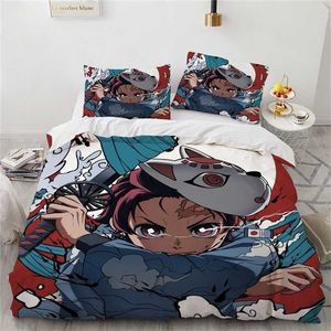 Yatak takımları iblis avcı yatak seti karikatür anime kamado tanjirou nezuko rengoku giyuu nevresim yastık kılıfları çocuklar yorgan yatak odası dekor 220924