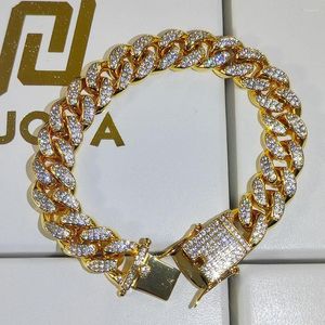Link bransoletki upuść 12 mm Hip Hop Bransoleta podwójna bezpieczeństwo-clasps 18-karatowe złoto plisowane cyrkon Diamond Cuban dla mężczyzn
