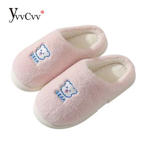 Pantofole YvvCvv Simpatico Orso Pantofole di Pelliccia Soffice Donna Inverno Caldo Peluche Pantofole da casa Piattaforma Scivoli Outdoor Memory Foam Scarpe Kawaii 220926