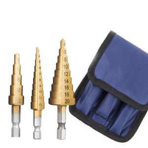 3Pcs/set HSS Straight Groove Step Drill Bit Titanium Coated Wood Metal Hole Cutter Core Drilling Tools Set 3-12mm 4-12mm 4-20mm