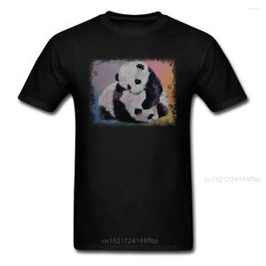 Herren T-Shirts Baby Panda Umarmung Hemd Casual Männer Tops Familie T-Shirt Sommer T-Shirt Baumwoll Crew Neck Geek Tees Company Schwarze Kleidung süß