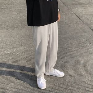 Men's Pants Pleated Straight Fashion Elastic Waist Casual Men Streetwear Loose Ice Silk Trousers Mens Wide Leg S2XL 220922