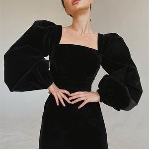 Casual Dresses Mnealways18 Evening Puff Sleeve Women Velvet Winter Black Sexy Bodycon Square Collar Mini Party Christmas 220923