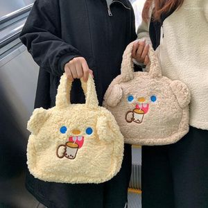 イブニングバッグ冬の柔らかい豪華なショルダーバッグ女性漫画刺繍屋の子屋の髪のレディースハンドバッグ