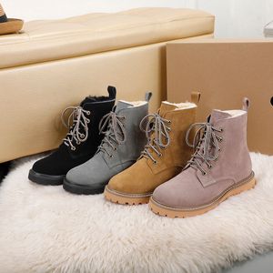 Designer Women's Boots Brand Black Ankle Boot Winter Fashion Cold Warm Women's Shoes Non-Slip Khaki Flat Booties tn with Box