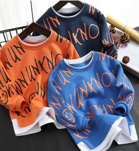 Pullover Spring Autumn Cartoon Sweater Boys Fleece مبطمة من القطن سميك سترة متوسطة وأطفال كبيرون مزيفون من قطعتين قاع 220924