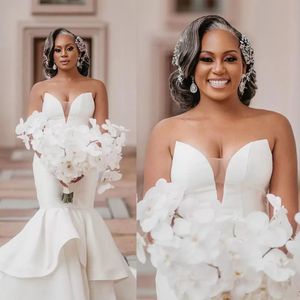 Sexy Mermaid Wedding Dress Elegant Sweep Train Bridal Gowns South African White Simple Marriage Plus Size Dresses