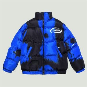 Herrarna ner parkas hip hop slips färgämne mens harajuku tryckta vadderade jackor koreanska vinter vinter varm lös löst avslappnad blixtlås puffer rockar par 220924