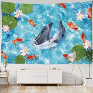 Tapestries 3D Printing Underwater World Tapestry Ocean Dolphin Wall Hanging Marine Animal Home Decor Blanket