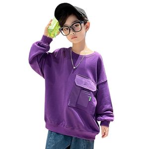 プルオーバーファッションキッズトップス春秋の子供ボーイズポケットスウェットシャツコットンパープルブラックTシャツティーン服10 12 14yrs 220924