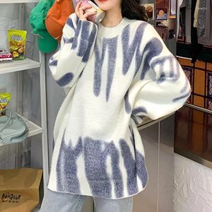 Women's Sweaters Women Printed Knitted Sweater Robe Femme Striped Oversized Pullovers Winter Loose Long Streetwear Sueter Mujer Tops