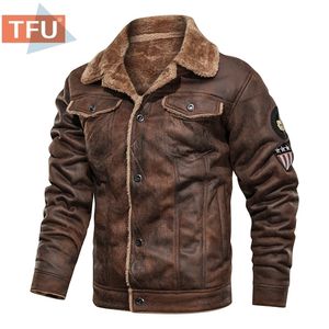 Herrl￤der faux fj￤der tjock varm fleece jacka kappa h￶sten outwear casual milit￤r bombplan motorcykeljackor 220924