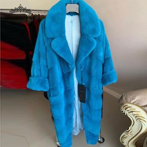 Women s Fur Faux Woman s Winter Warm Imported Natural Mink Long Coat Lapel Girl Fashion Pretty Customized MKW 423 220926