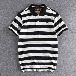 Polos męski 2022 American Stripe Spring and Summer Pure Cotton Men's Polo Shirt krótkie rękawie Slim Fit Mash