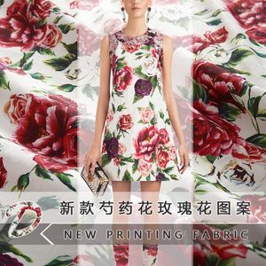 Fleurs De Pivoine En Tissu achat en gros de Tissu de vêtements Brand Peony Flower Rose Pattern Leaf Jacquard Digital Printing Tissu pour robe usine Ventes directes