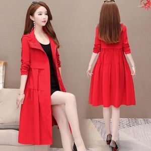 Trench da donna Donna 2022 Primavera Autunno Cappotto lungo Donna Casual Giacca a vento sottile Cappotto femminile Rosso Capispalla sottile Taglie forti 5XL