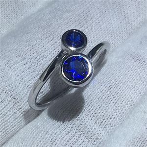 Klusterringar betydande evig kärlek SOILD 925 Sterling Silver Ring Blue 5A Zircon Stone CZ Engagement Wedding Band for Women Gift