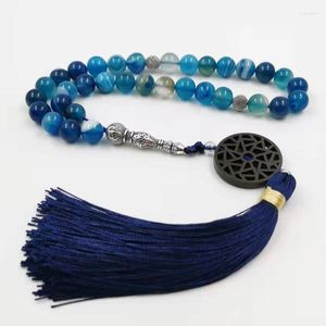 Strand Natural Blue Agates Stone Tasbih Prayer Beads Misbaha 33 66 99beads Styles Cotton Tassel Professional Muslim Mans Rosary