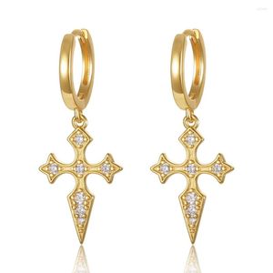 Hoop Earrings 925 Sterling Silver Earring Personalized Zircon Cross Short Pendant Ear Ring Bone Trend Cute Female Girl Jewelry