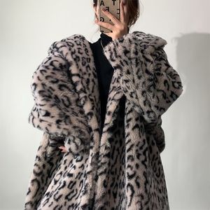 Women s Fur Faux Real Coat Women Winter Korean casual silhouette Leopard Print Long Section Sheep Shearing Jackets 220926