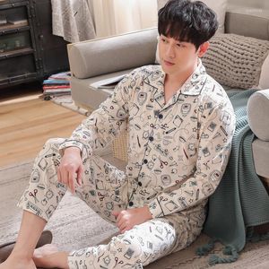 Männer Nachtwäsche 4XL Pyjamas Für Männer Anzug Gestreiften Pijamas Lange Hülse Drehen-unten Kragen Männer Frühling Pyjamas Nachtwäsche Homewear