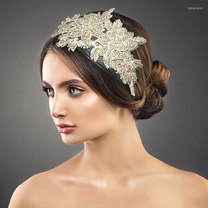 Headpieces Luxury Mesh Sequin Flow Embroidery Headband Hairn Pin Non-Slip Women's HeadDress Wedding Hair Dress Accessories