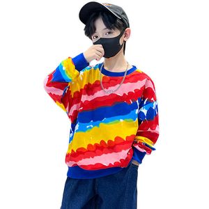 Pullover Kids O Neck Sweatshirt för Boy Tie Dye Gradient kausala toppar för vårens höstbarn långärmad bomullstshirt 5 14 år 220924