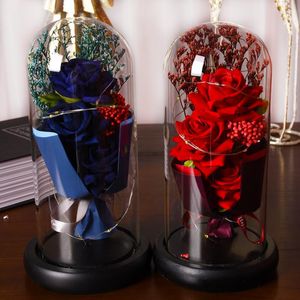 Flores decorativas Acessórios para decoração de Natal de Natal Eternelle Bouquet Fake with Glass Cover Decorações de Ano de Capa de Vidro 2022