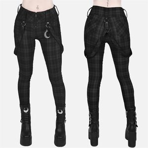 Women's Pants Capris Plaid Women Gothic Punk Pant High Waist Fashion Tight Multi Pocket Zipper Y2k Long Bottoms Streetwear Woemn Pencil 220922