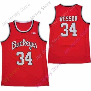 Mitch 2020 Nowy NCAA Ohio State Buckeyes Jerseys 34 Kaleb Wesson College Basketball Jersey Red All Szyty Rozmiar młodzieżowy