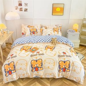 Zestawy pościeli Śliczne zestaw pościeli tygrysa z Checkerboard Dziewczęta dla chłopców Single Queen Flat Arkusz Duvet Polowcase Polowcase Dzieci Domowe Tekstyl 220924