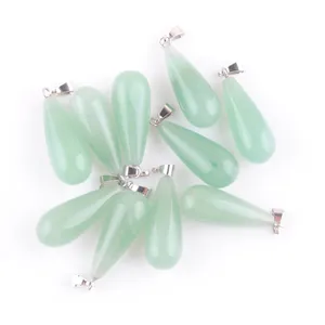 Teardrop Shape Natural Stone Aventurine Pendants Pendulum Charms For Jewelry Making DIY Earrings Necklace V0312