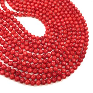 P￤rlor 2mm Red Coral Natural Stone f￶r smycken som g￶r rund l￶s distans DIY -armband halsband Fabrikspris Kvalitet 15 