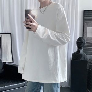 Blusas masculinas hybskr mola de camiseta de tamanho grande cor sólida cor básica o pescoço de manga longa tshirts coreanos mulheres camisetas casuais 220922