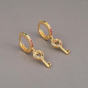 Hoop Earrings Bohemia Rainbow Love Heart Key Dangle Earring For Women Trend Jewelrys Gold Color Mini Geometric Ear Ring