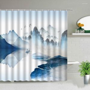 Shower Curtains The Traditional Chinese Ink And Wash Painting Landscape Black White Artistic Conception With Hooks