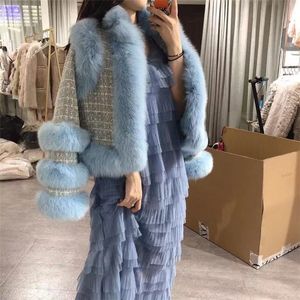 Women s Fur Faux Natural Coat Luxury Short Jacket Women Winter Knitted Real Outwear Chinese Style 220926