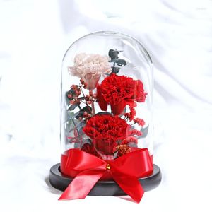 Decorative Flowers Eternal Carnation Flower With Glass Dome Dried Real Gift For Year Valentine Christmas Home Decoration