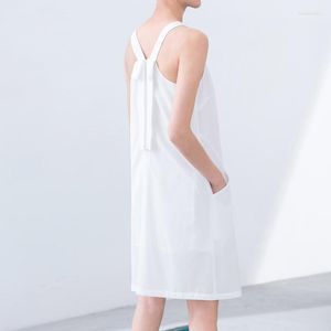 Lässige Kleider 2022 Minimalistischer Sommer Slim Bow Back Strap Chiffon Mini Weste Kleid Anpassen Einfacher Stil Sexy Ärmellose Lose Elegant