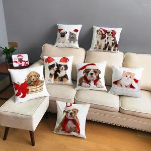 Poduszka Wesołych Świąt Pet Dog Print Plush Cover 45 45 cm kwadratowe rzuty poduszki skrzynki sofa okładki dekoracji domu