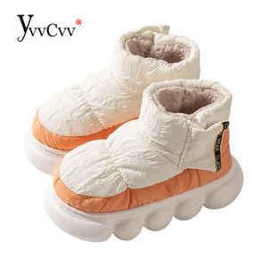 Slippers YvvCvv Waterproof Outdoor Slippers Women Warm Plush Memory Foam Slides High Top Furry Cotton Shoes Winter Home Snow Booties 220926